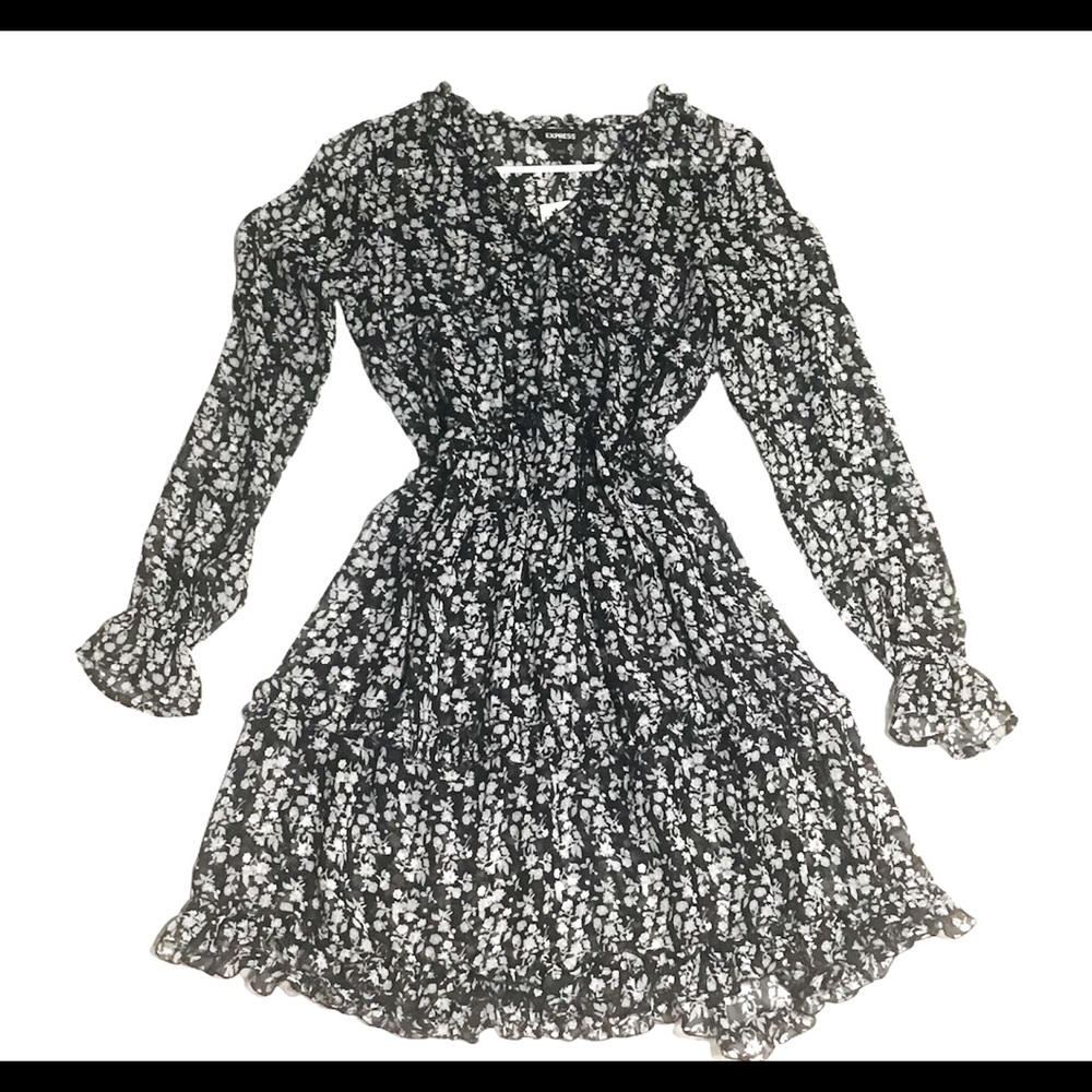 Express long sleeve Flare Floral dress